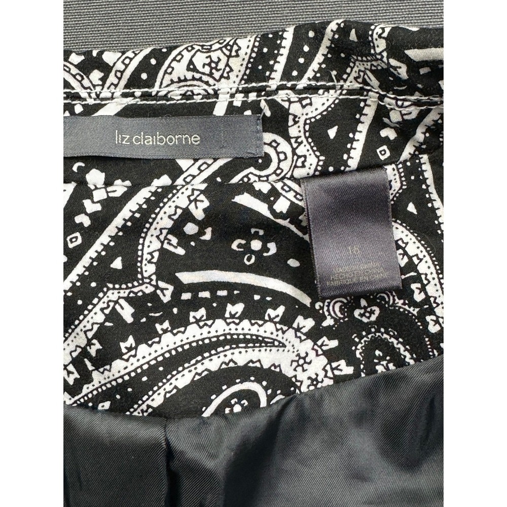 Liz Claiborne Women Black White Paisley Print Single Button Blazer Jacket SZ 16